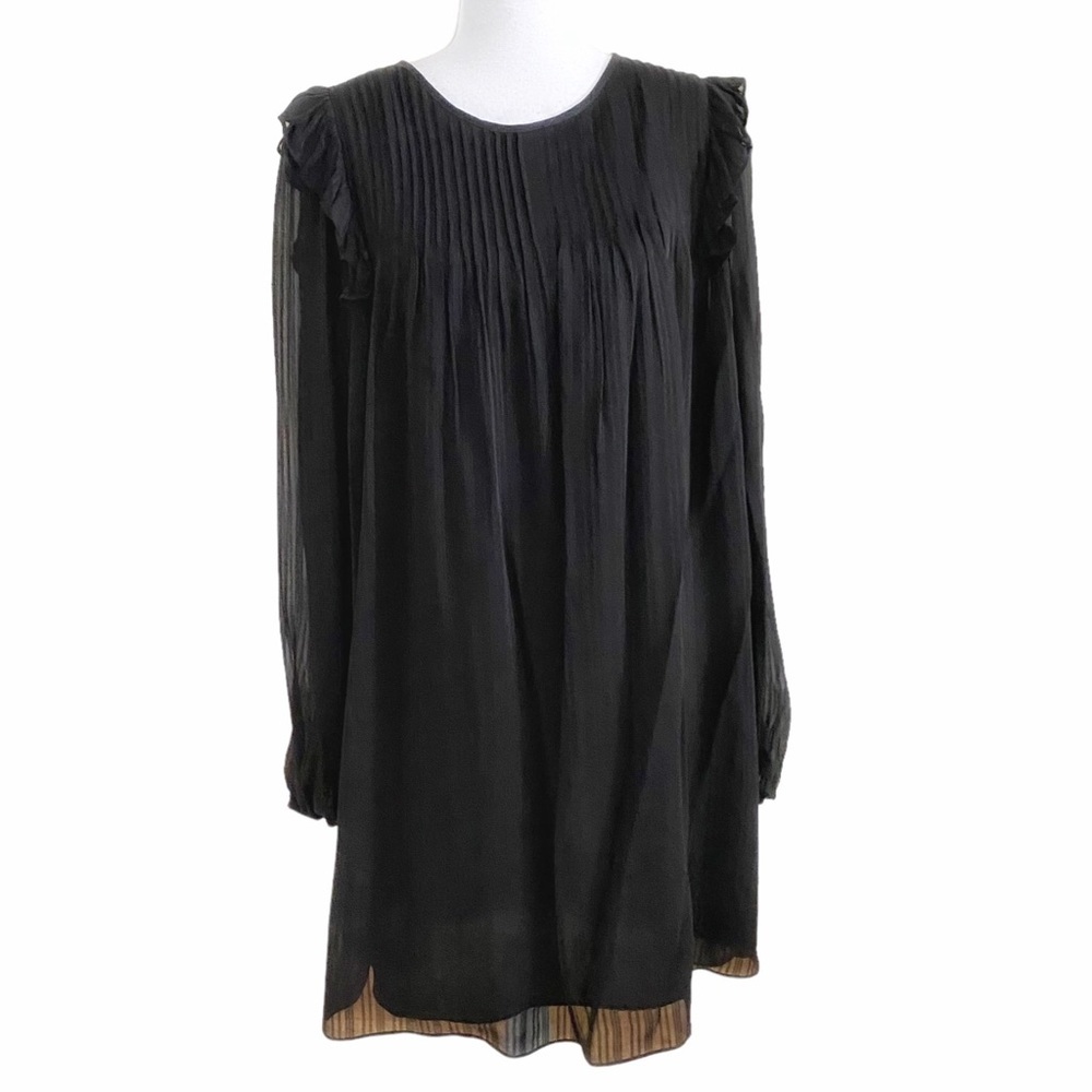 ARITZIA WILFRED BLACK RUFFLE LONG SLEEVE PLEATED FLOWY DRESS - M